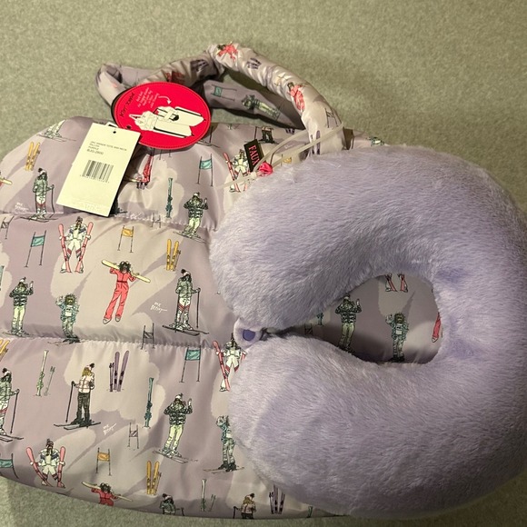 BETSEY JOHNSON Weekender Puffer Tote and Neck Pillow Ski in Purple NWT